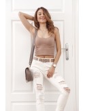 Maßgeschneiderte Jeans mit Löchern, Creme 015 – Online-Shop – Boutique